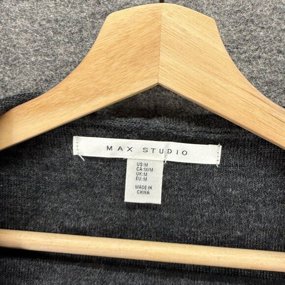 Max Studio Cardigan Women M Medium Gray Striped Open Front Long Sleeve Hooded - Picture 3 of 6